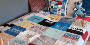 narzuta patchwork z ubrań koszulek